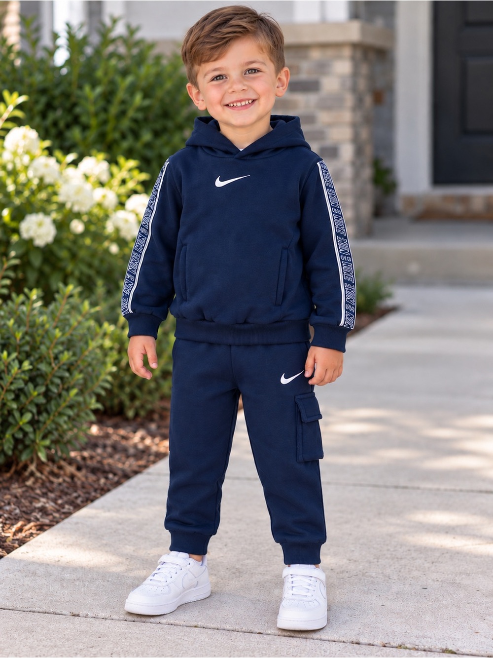 Nike Boys 3T Navy Blue Hooded Sweatshirt & Cargo Jogger Pants 2pc Outfit Set NWT
